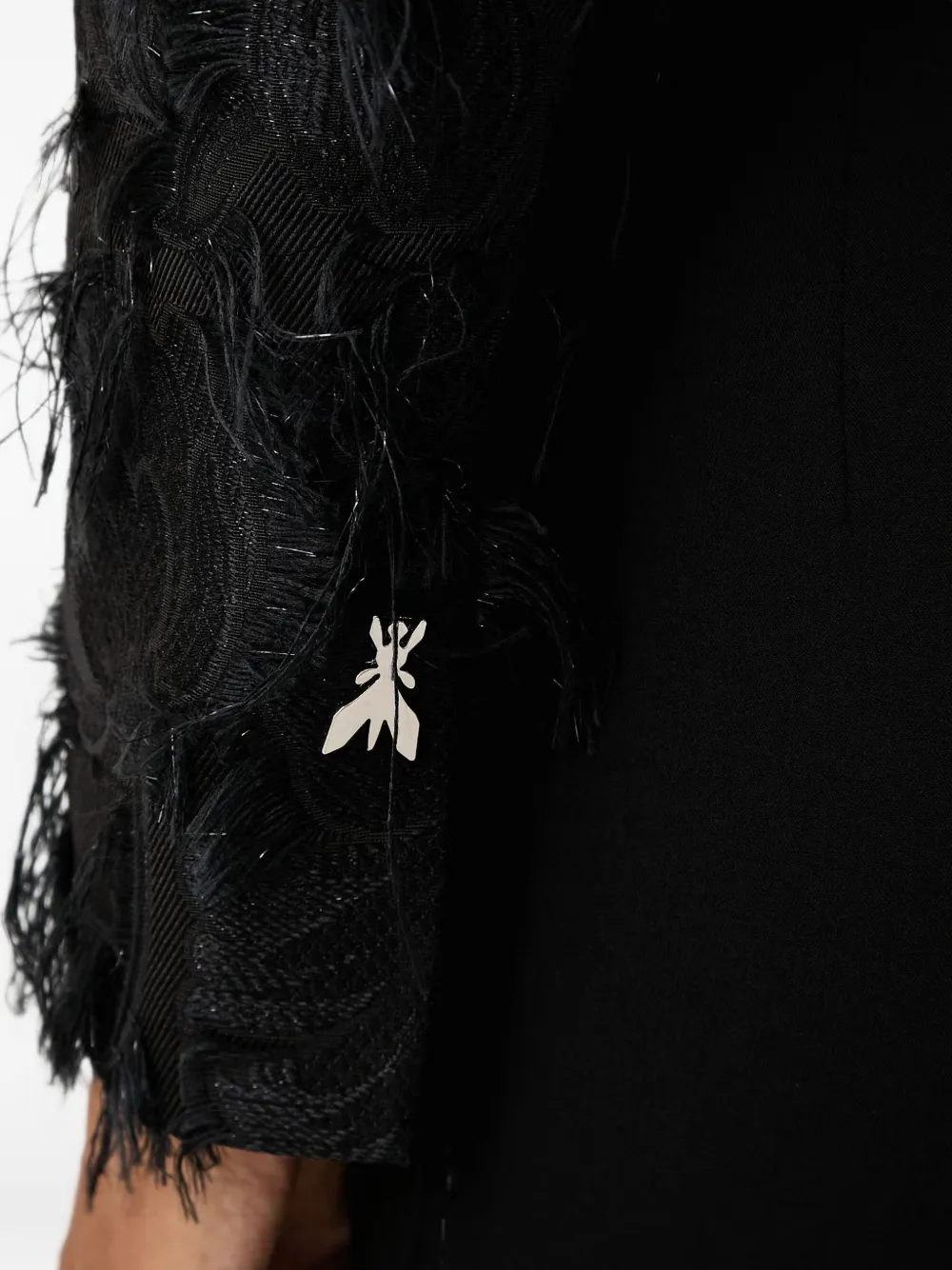 Patrizia Pepe feather-embellished jacquard jacket Zwart