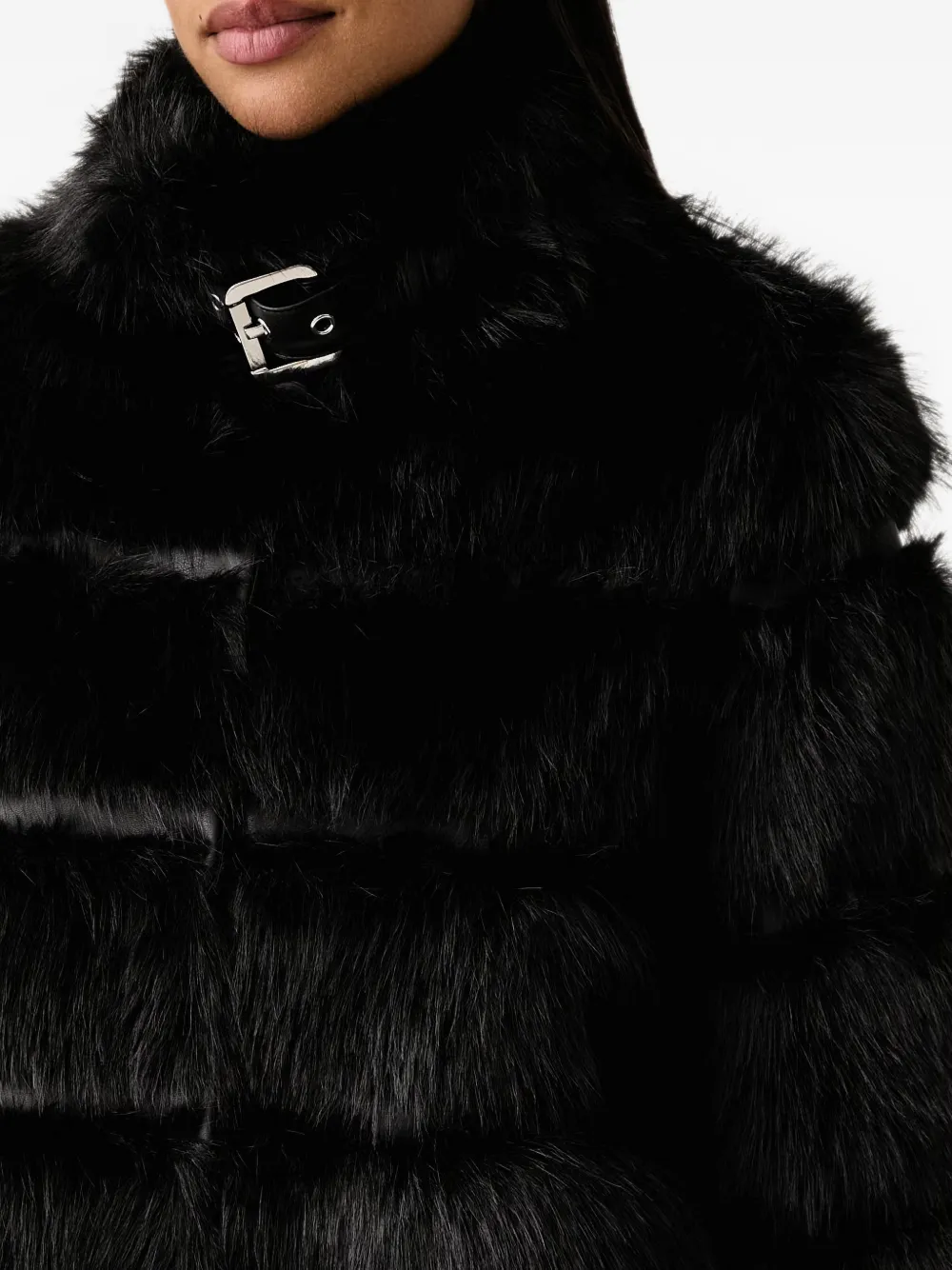 Patrizia Pepe buckle-detail faux-fur jacket Zwart