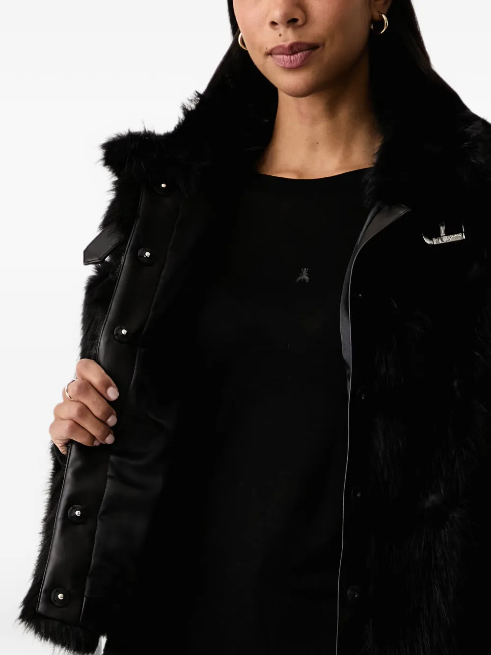 Patrizia Pepe buckle-detail faux-fur jacket Zwart