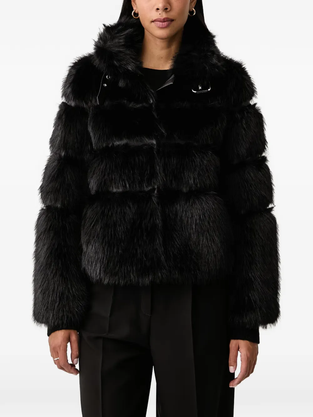Patrizia Pepe buckle-detail faux-fur jacket Zwart