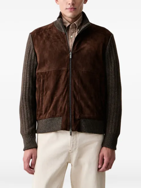 Paul & Shark suede-panelled ribbed-knit jacket