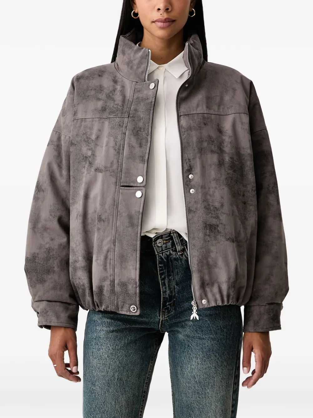 Patrizia Pepe faded-effect zip-up bomber jacket Grijs