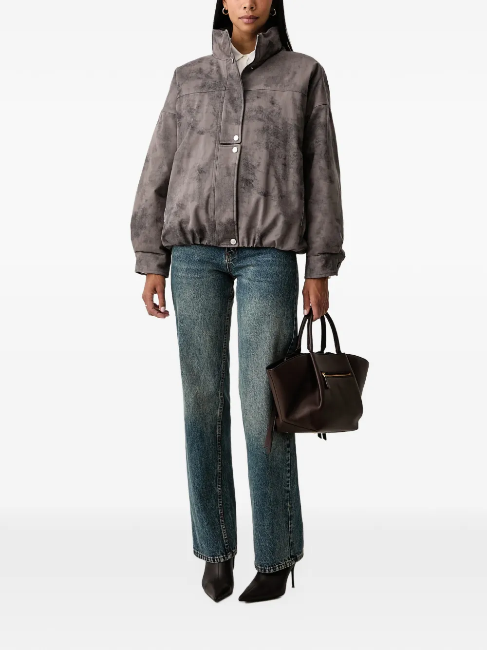 Patrizia Pepe faded-effect zip-up bomber jacket Grijs