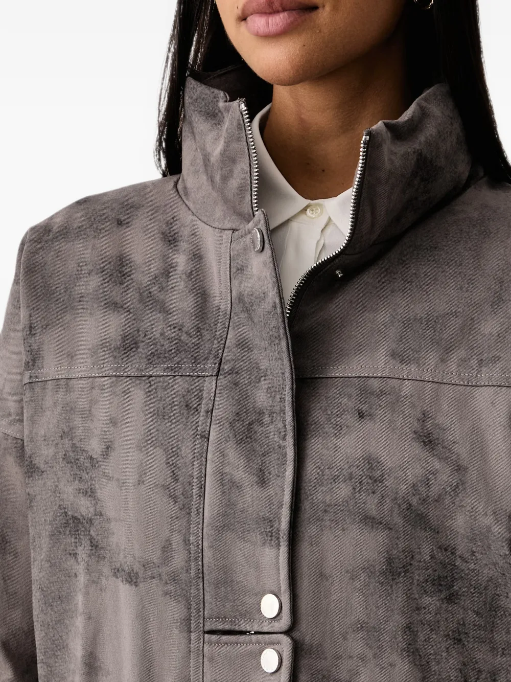 Patrizia Pepe faded-effect zip-up bomber jacket Grijs