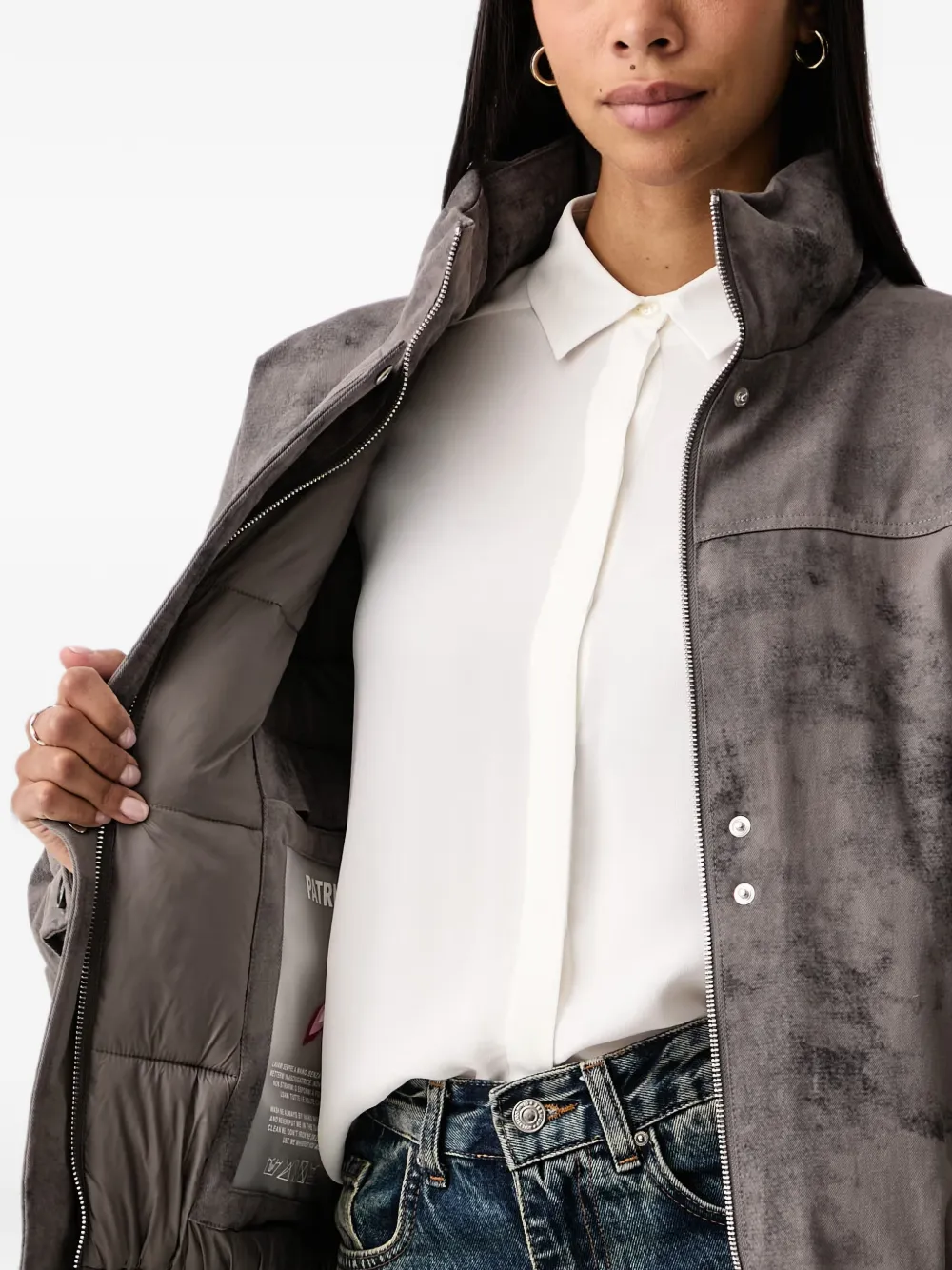 Patrizia Pepe faded-effect zip-up bomber jacket Grijs