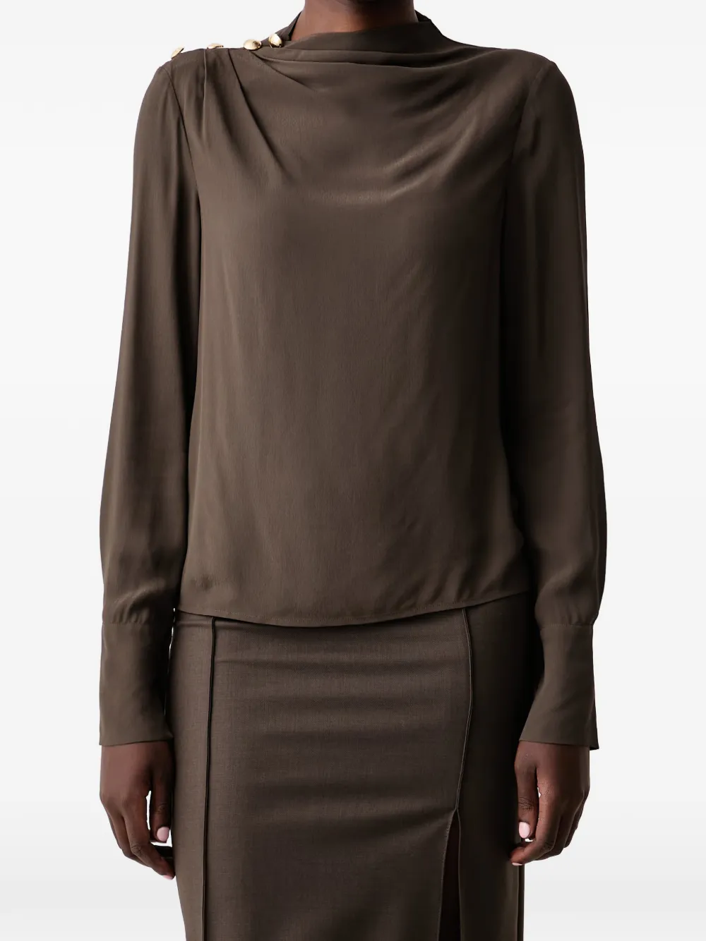 Patrizia Pepe draped button-detail blouse Bruin