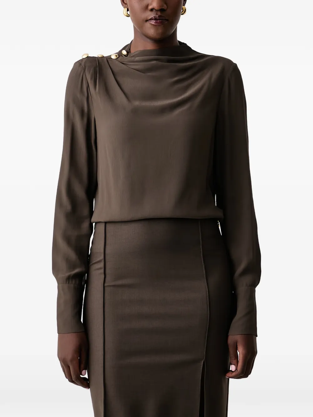 Patrizia Pepe draped button-detail blouse Bruin
