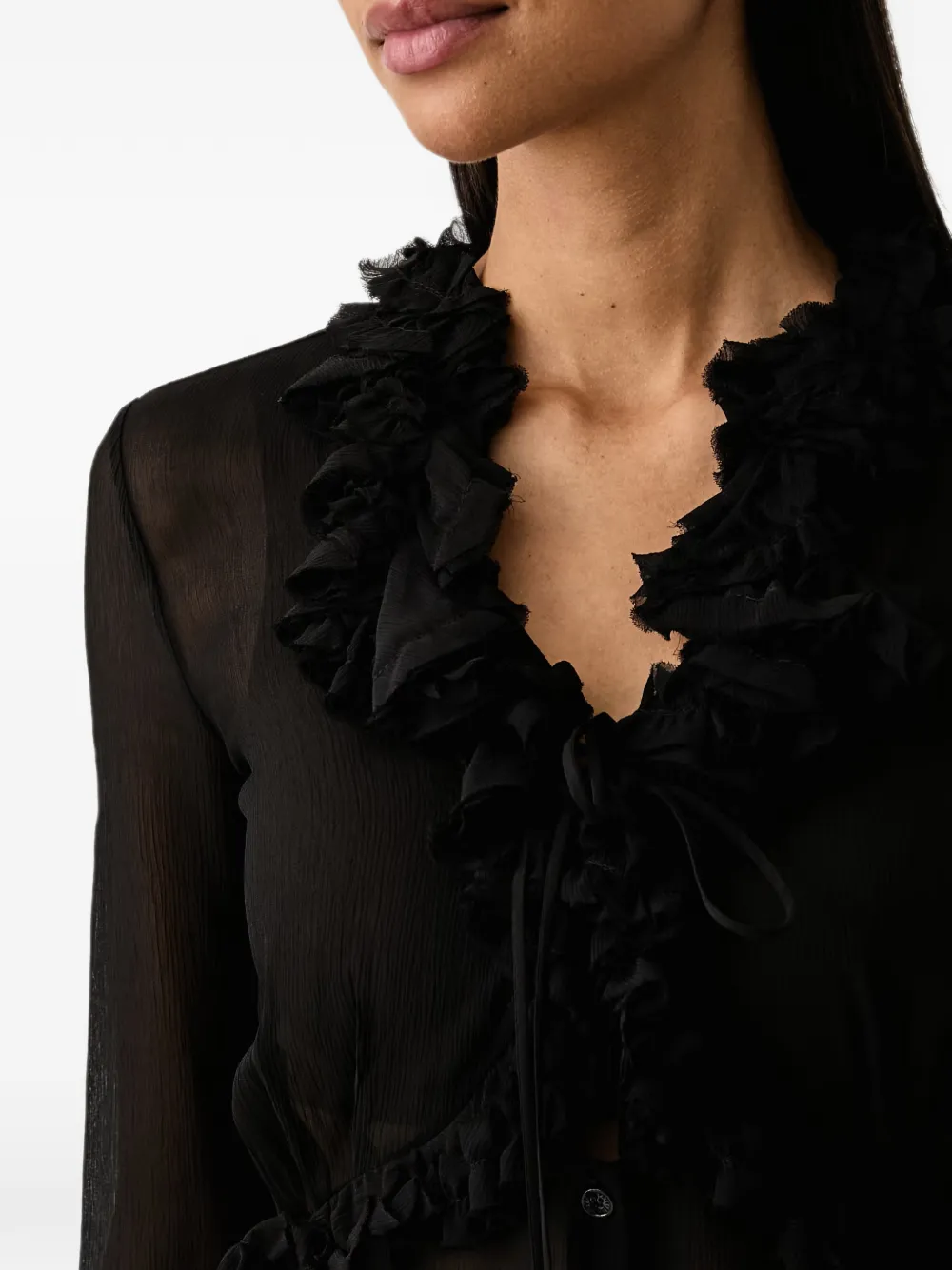 Patrizia Pepe ruffled-trim long-sleeve blouse Zwart