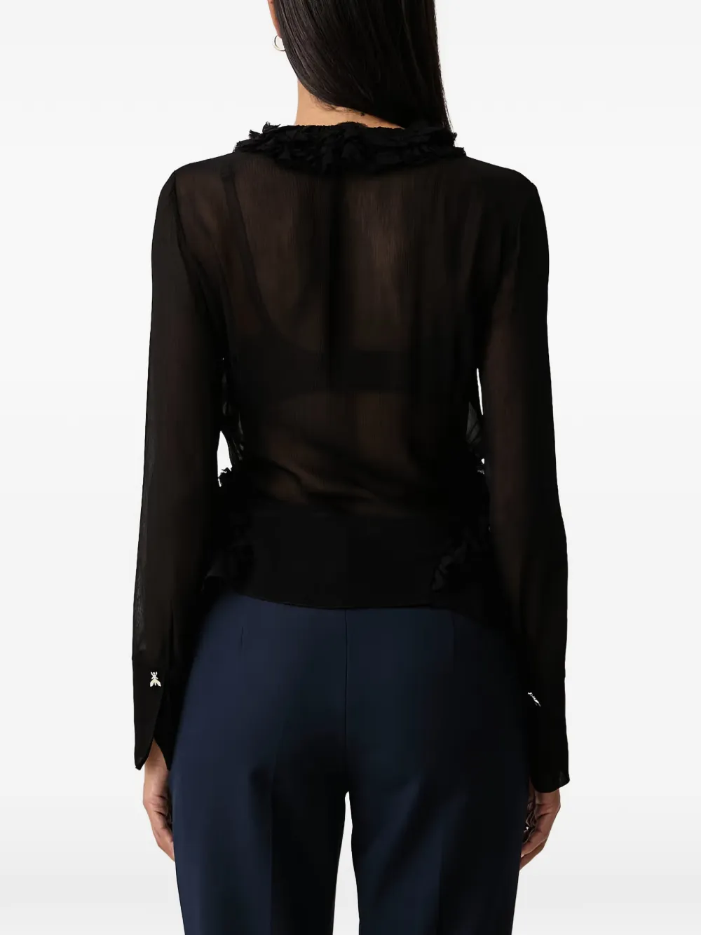 Patrizia Pepe ruffled-trim long-sleeve blouse Zwart