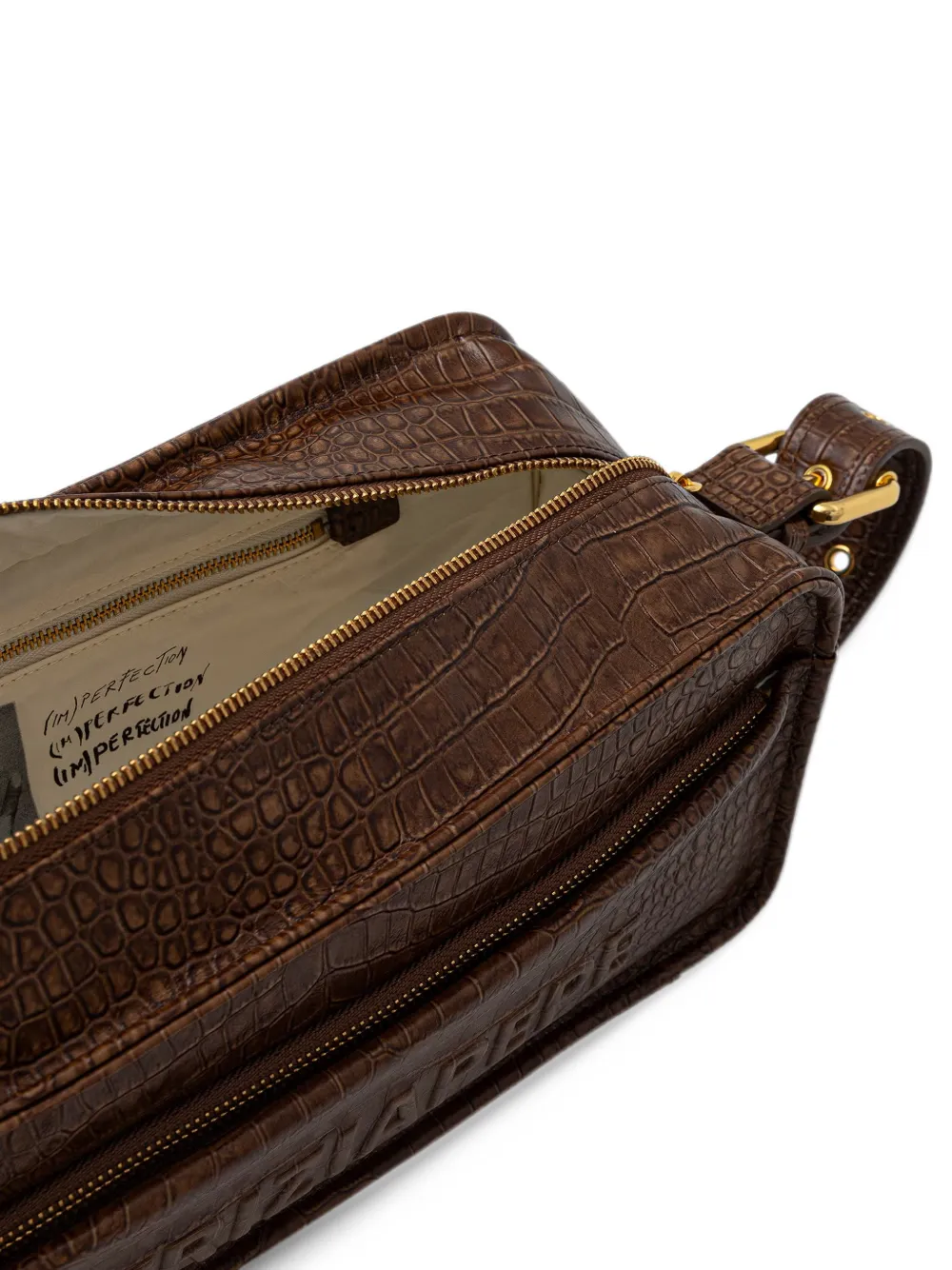 Patrizia Pepe Medium (IM)PERFECTION leren crossbodytas Bruin