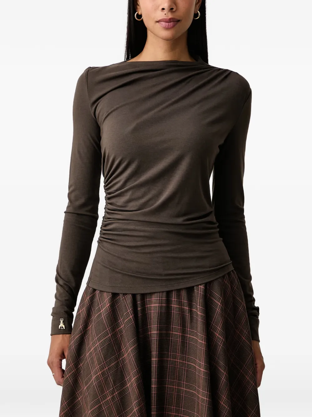Patrizia Pepe draped-detail long-sleeve top Bruin