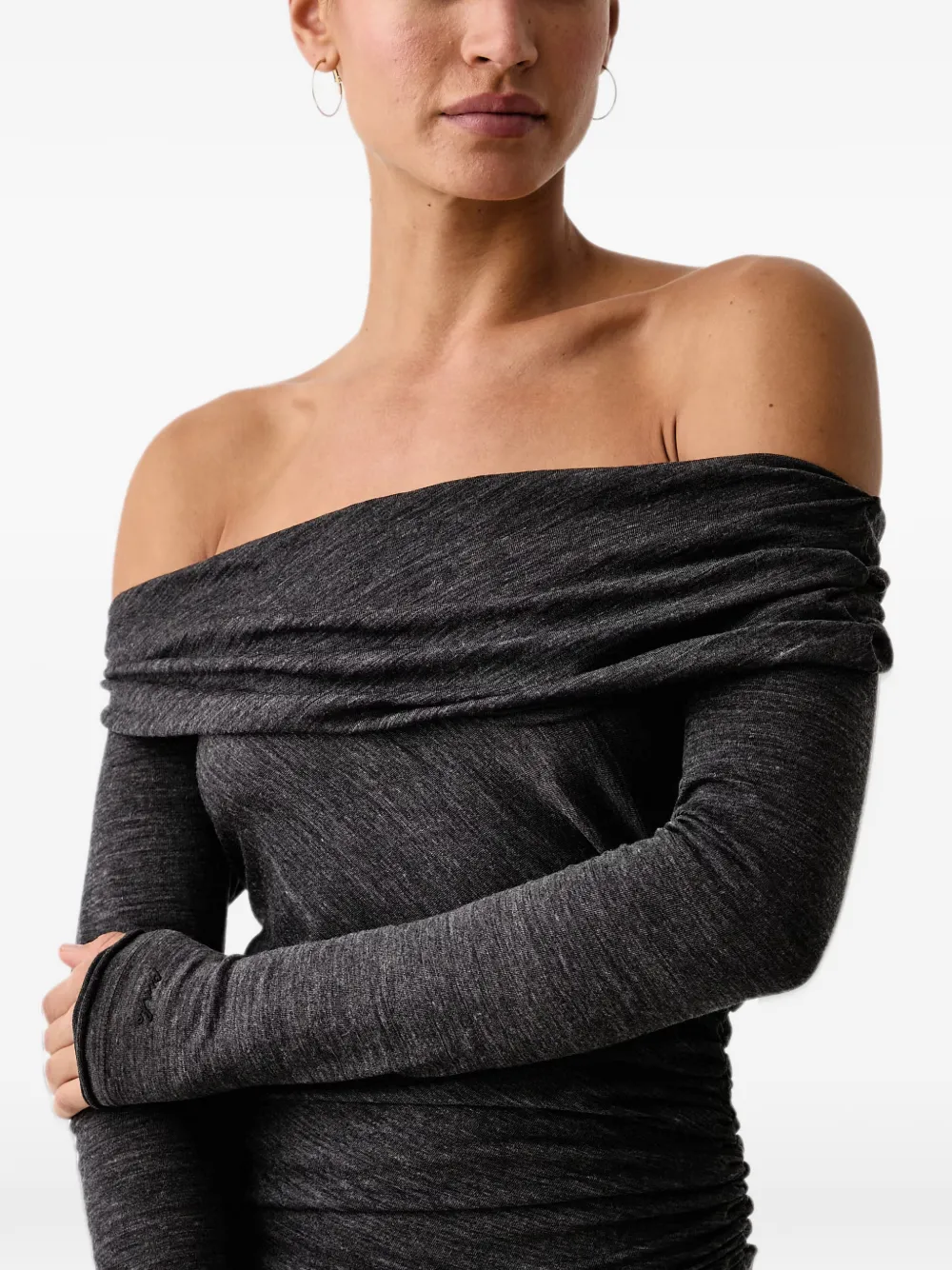 PINKO off-shoulder ruched midi dress Grijs