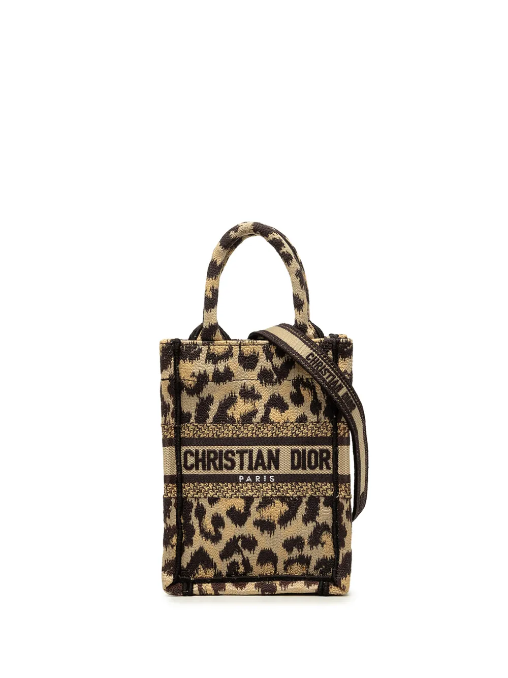 Christian Dior Pre-Owned 2022 Mizza Mini Embroidered Canvas Leopard Vertical Book Tote satchel - Toni neutri