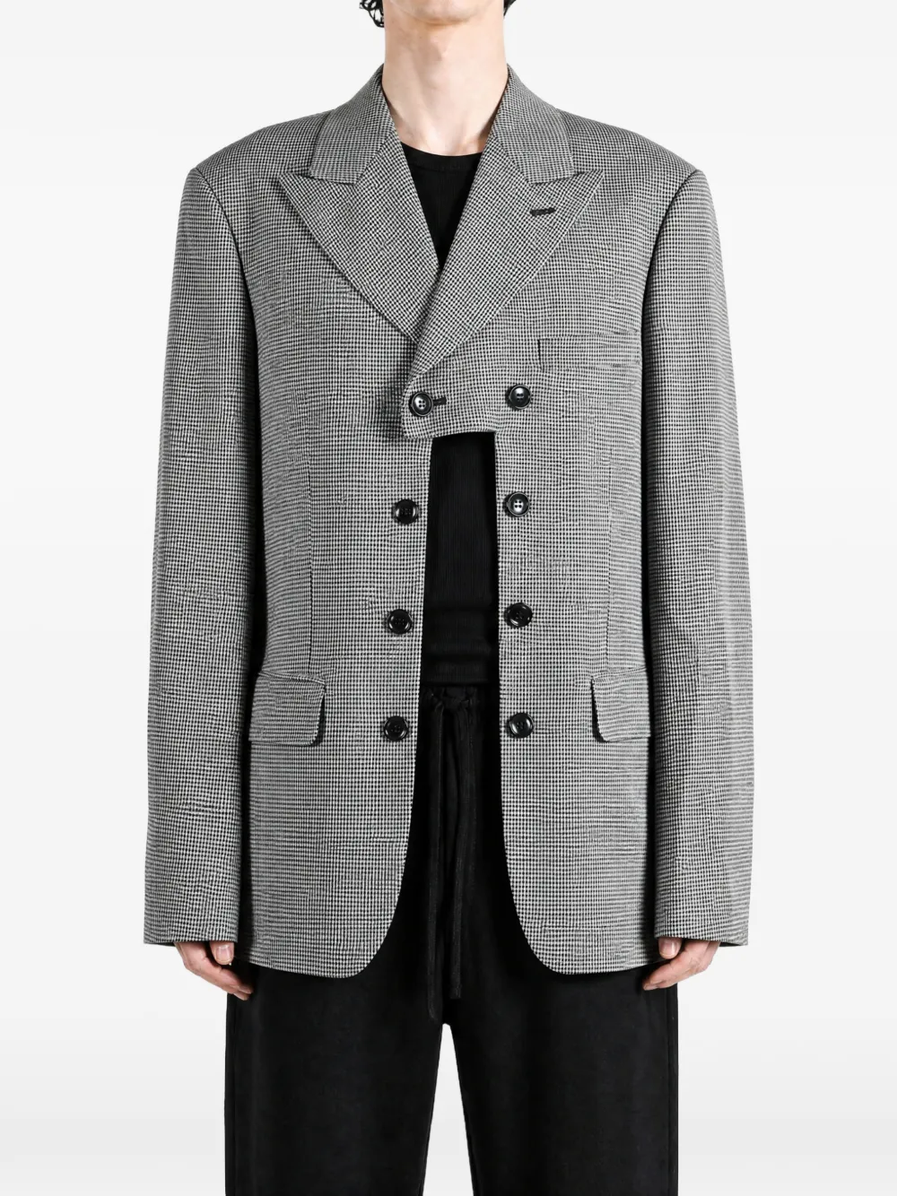 Comme des Garçons Homme Plus houndstooth-pattern cut-out double-breasted blazer Zwart