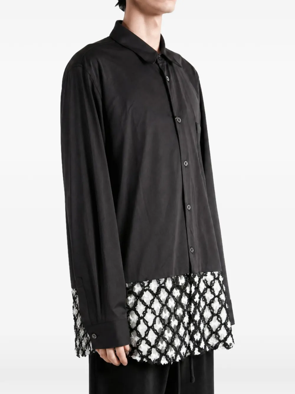 Comme des Garçons Homme Plus crochet-panel chest-pocket shirt Zwart