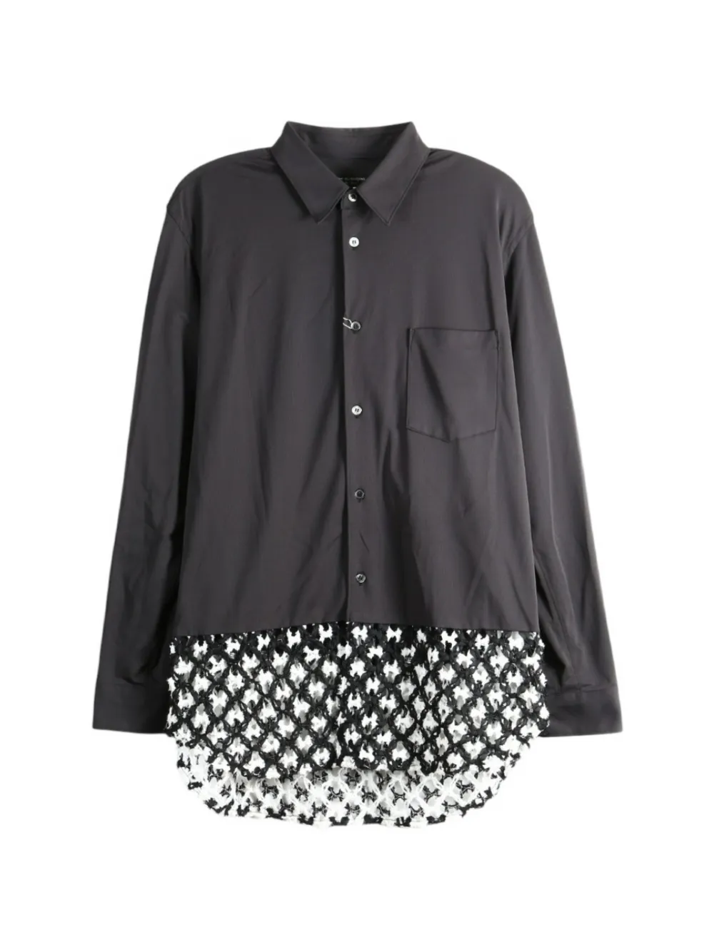 Comme des Garçons Homme Plus crochet-panel chest-pocket shirt Zwart