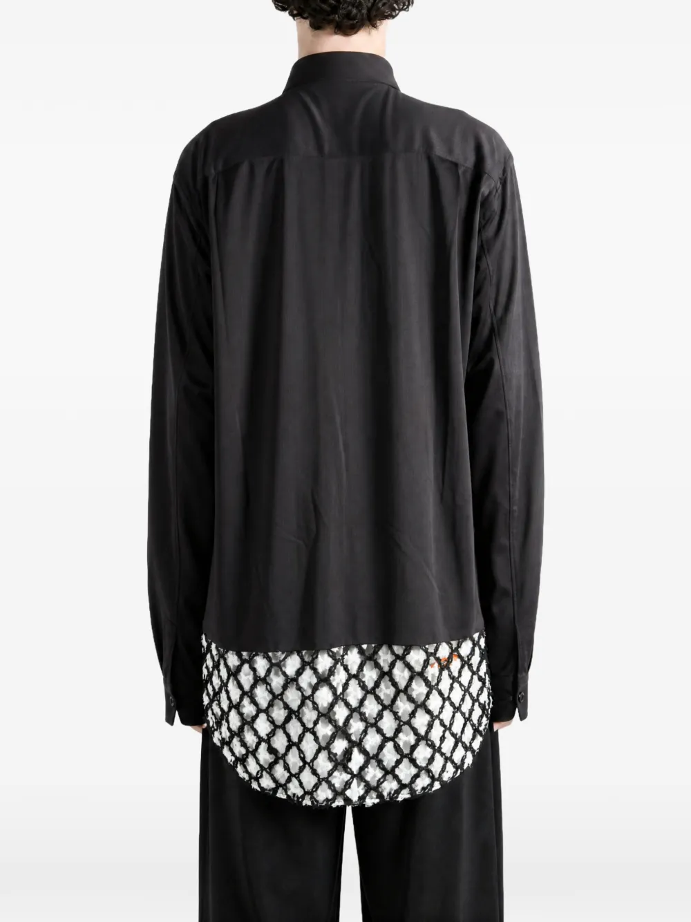 Comme des Garçons Homme Plus crochet-panel chest-pocket shirt Zwart