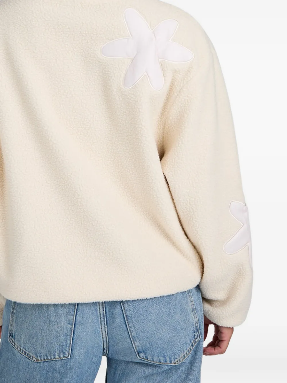 Brunotti Kirsten fleece trui met bloemenpatch Beige