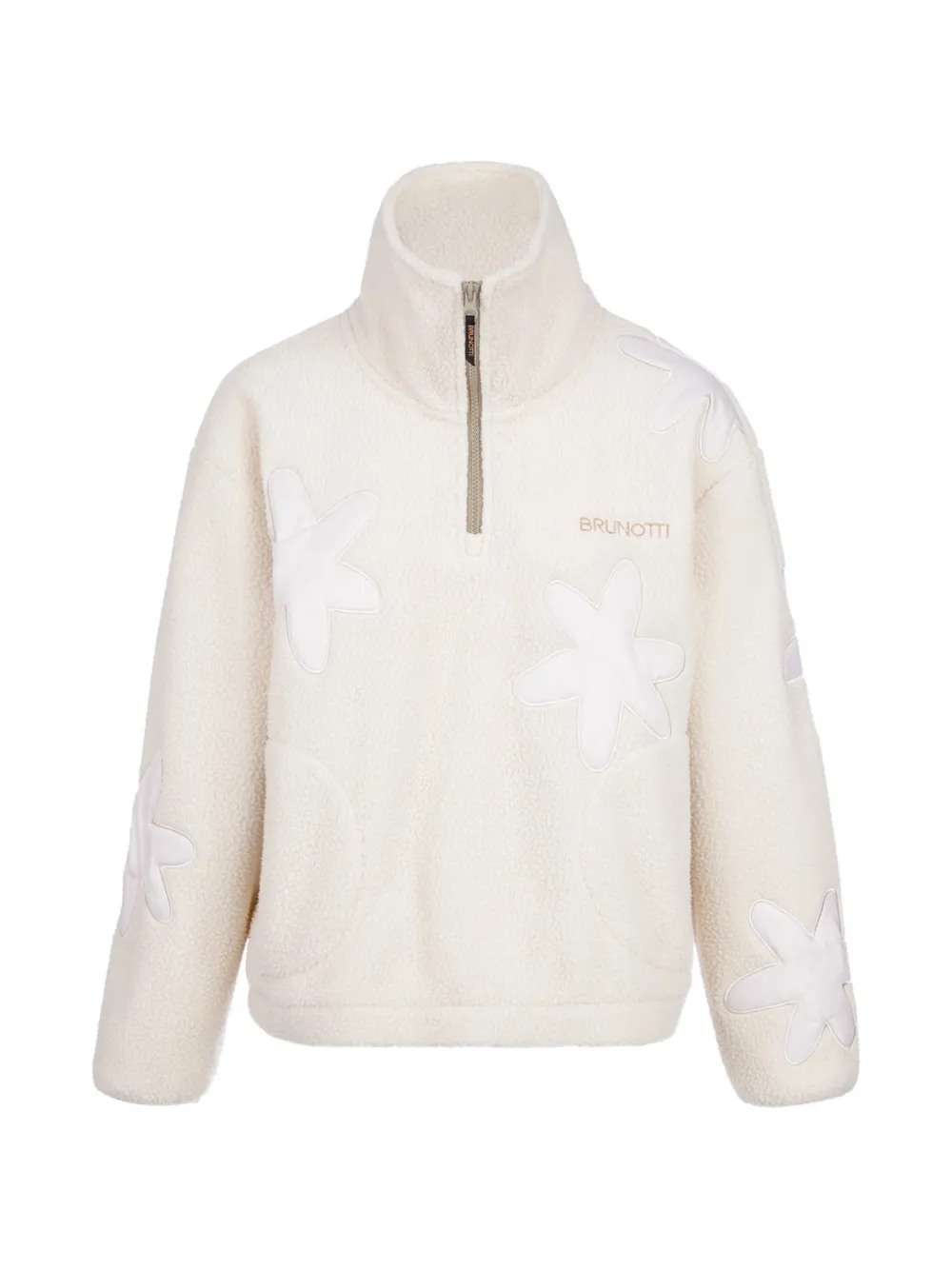 Brunotti Kirsten fleece trui met bloemenpatch Beige