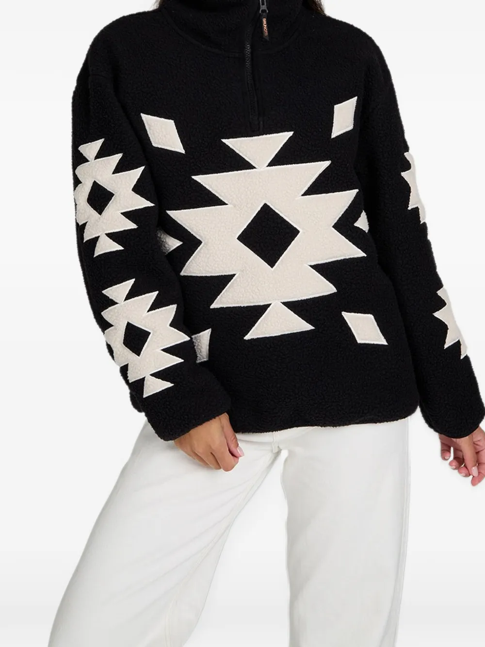 Brunotti Charley fleece trui met geometrisch patroon Zwart
