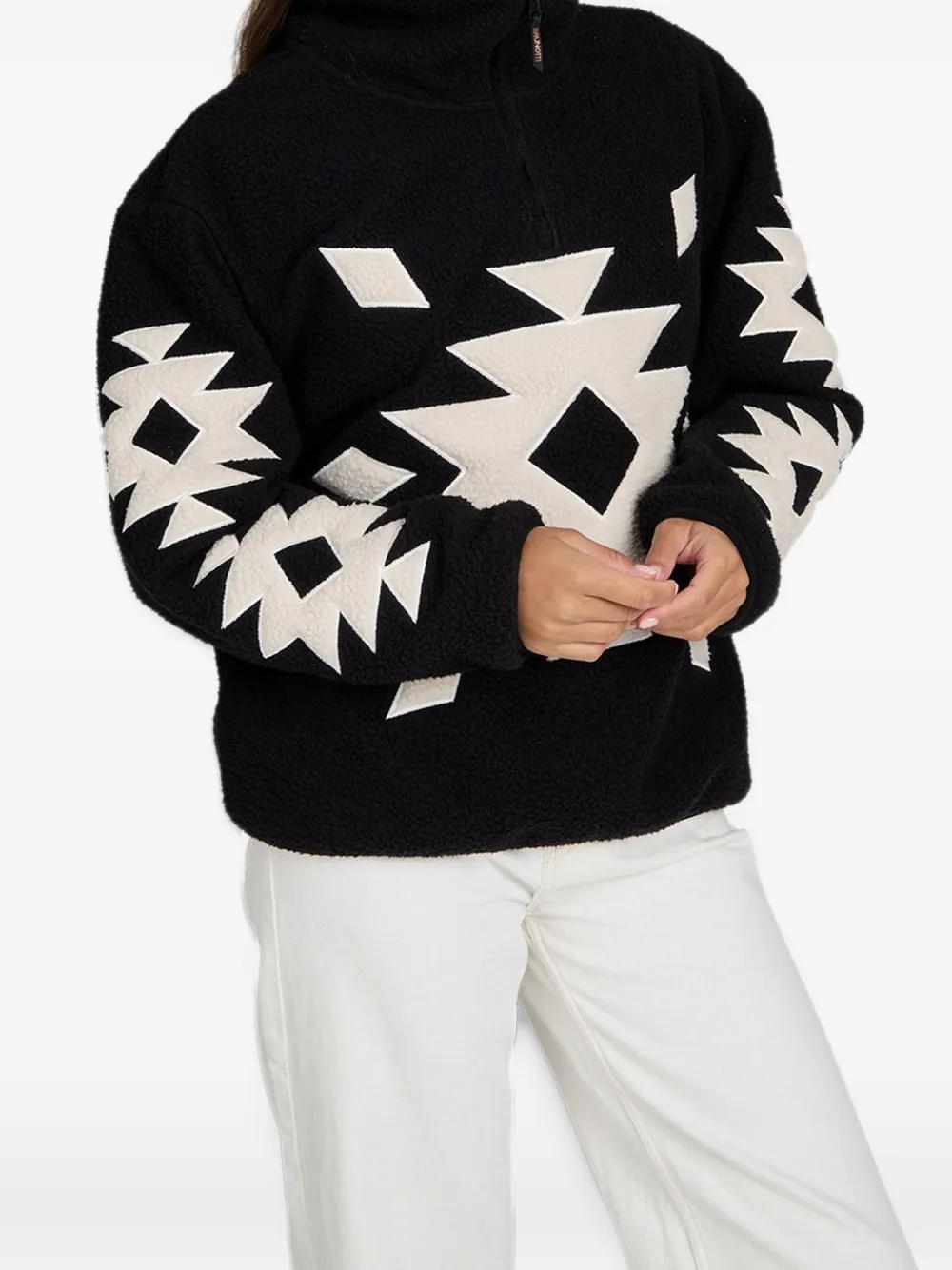 Brunotti Charley fleece trui met geometrisch patroon Zwart