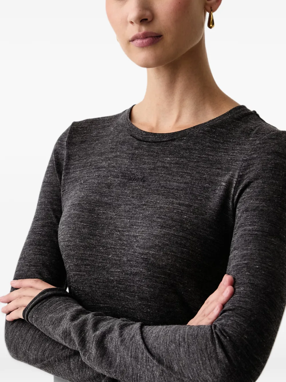PINKO logo-embroidered ruched T-shirt Grijs