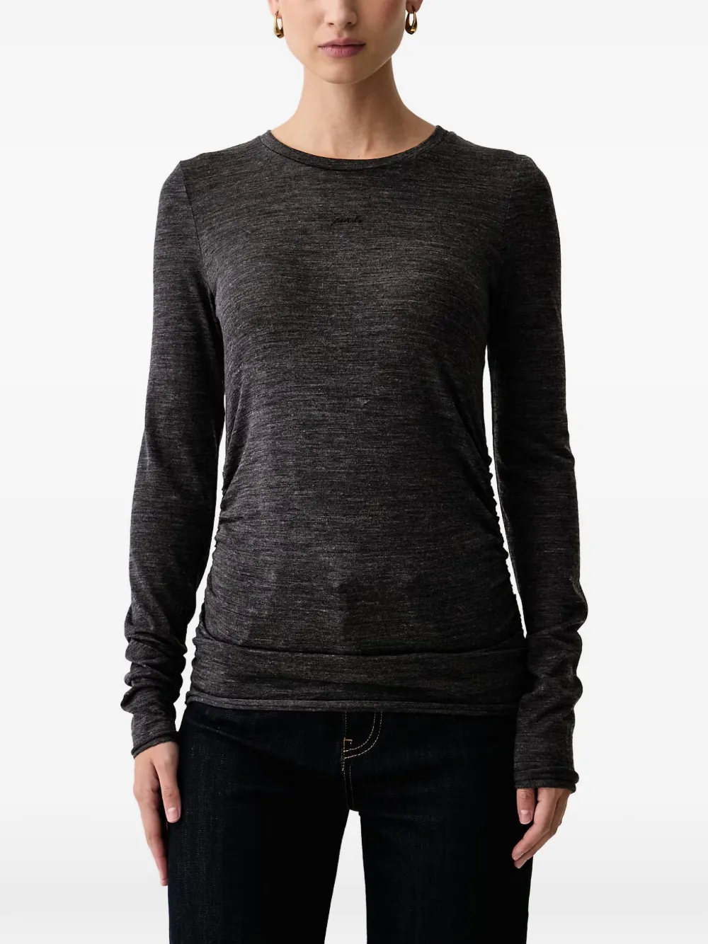 PINKO logo-embroidered ruched T-shirt Grijs