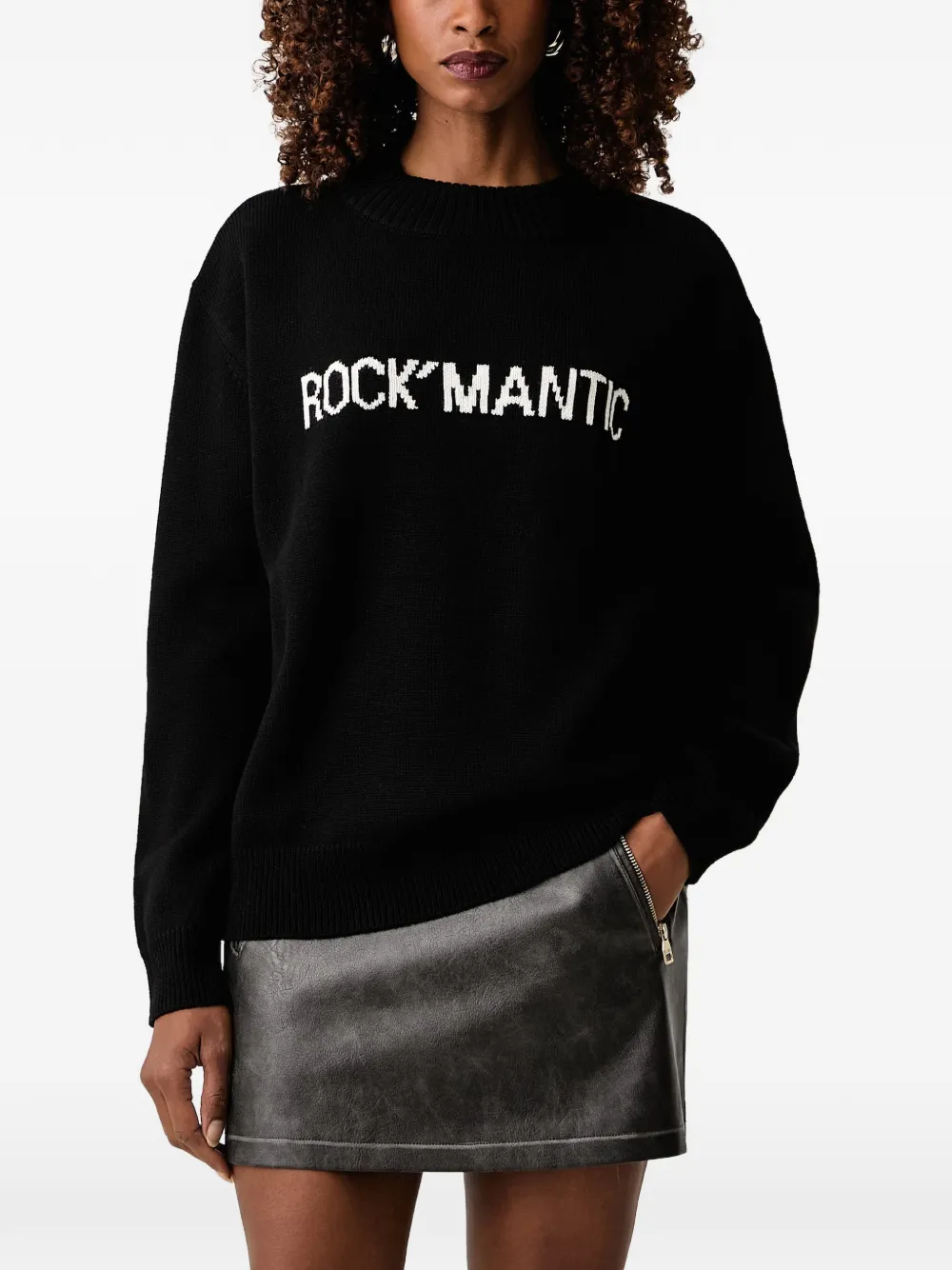 Patrizia Pepe intarsia-knit logo-embroidered sweater Zwart