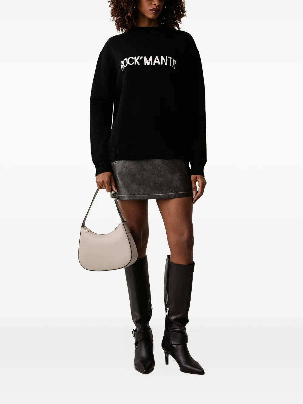 Patrizia Pepe intarsia-knit logo-embroidered sweater Zwart