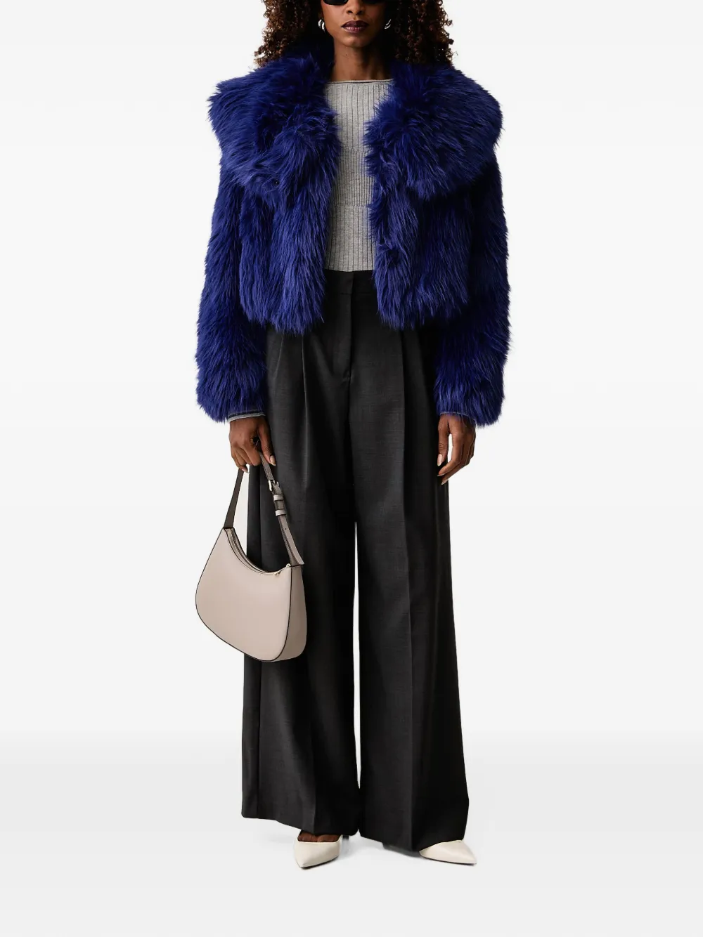 Patrizia Pepe faux-fur shawl-collar jacket Blauw