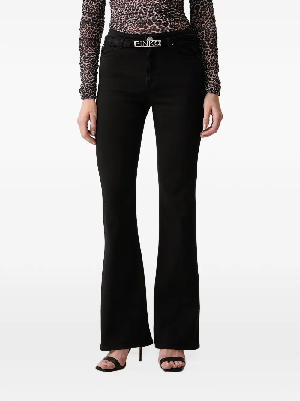 PINKO logo-plaque flared jeans Zwart