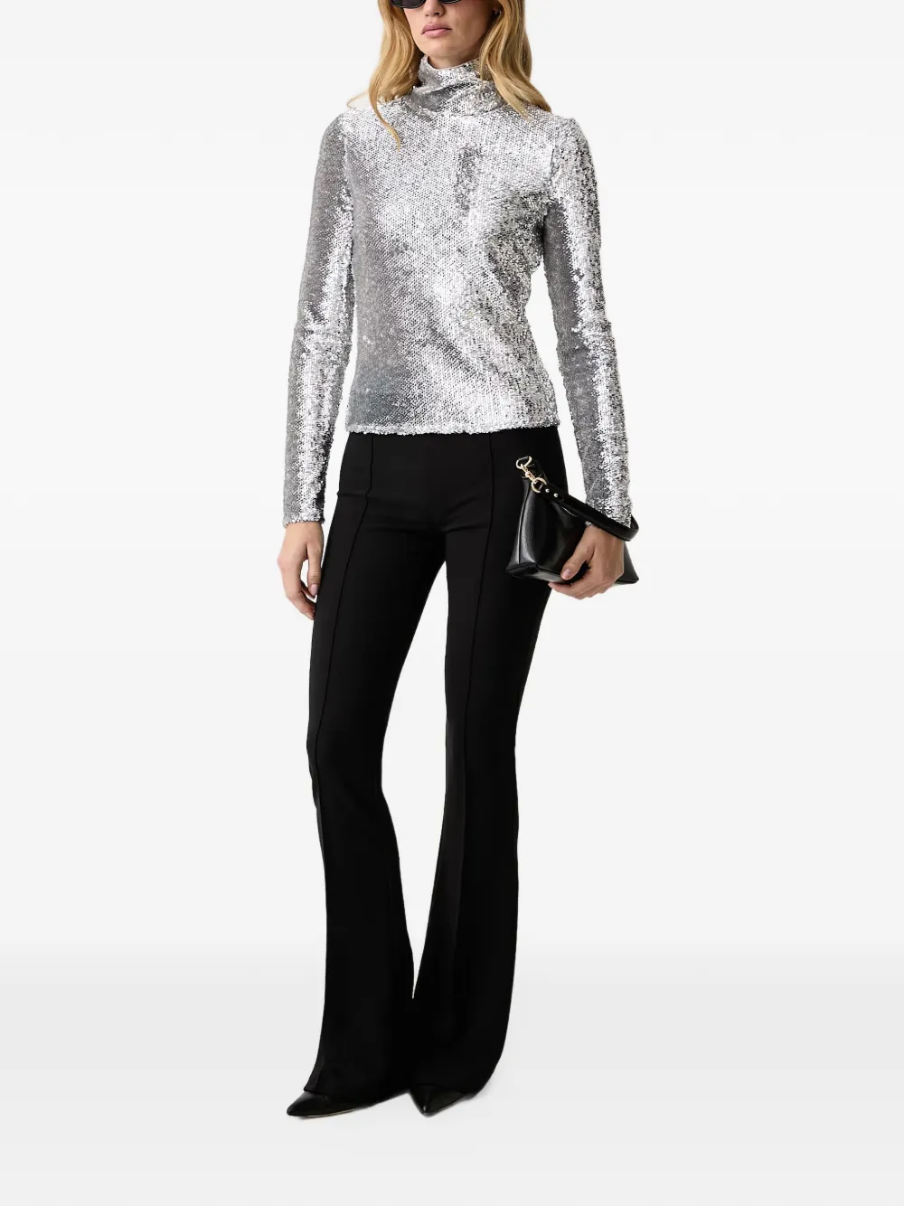 Patrizia Pepe sequin-embellished high-neck top Zilver