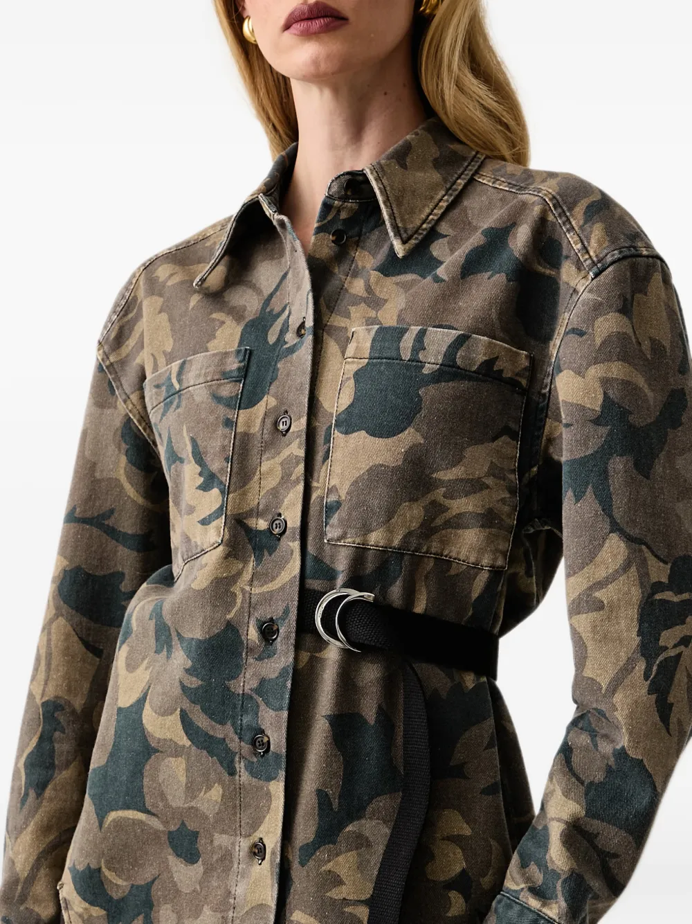PINKO camouflage-print belted shirt Bruin