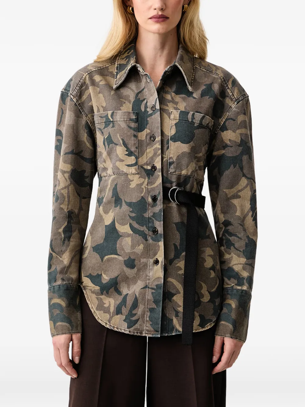 PINKO camouflage-print belted shirt Bruin
