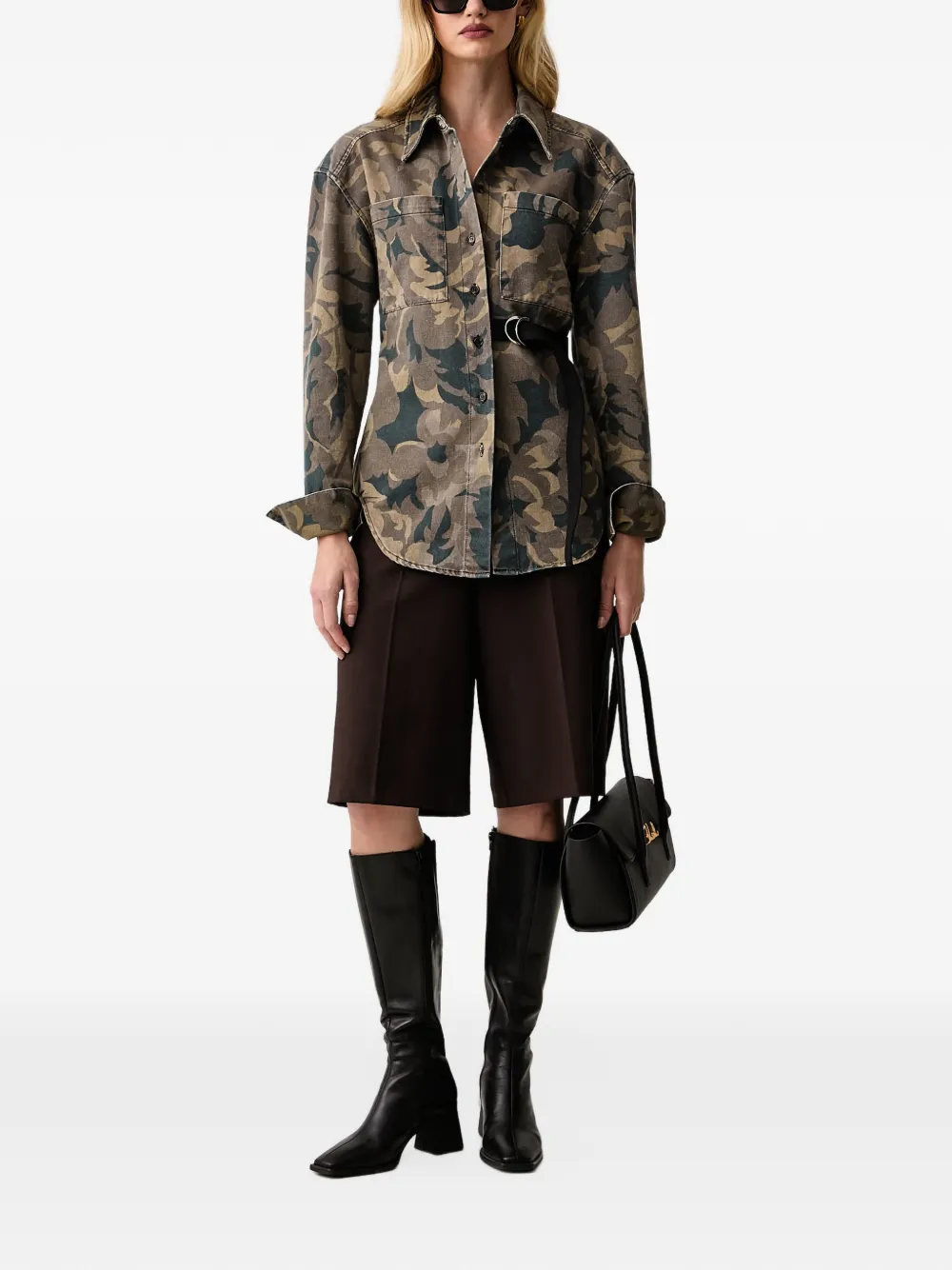 PINKO camouflage-print belted shirt Bruin
