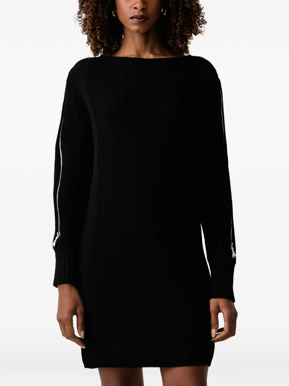 Patrizia Pepe Geribbelde mini-jurk met ritsdetail Zwart