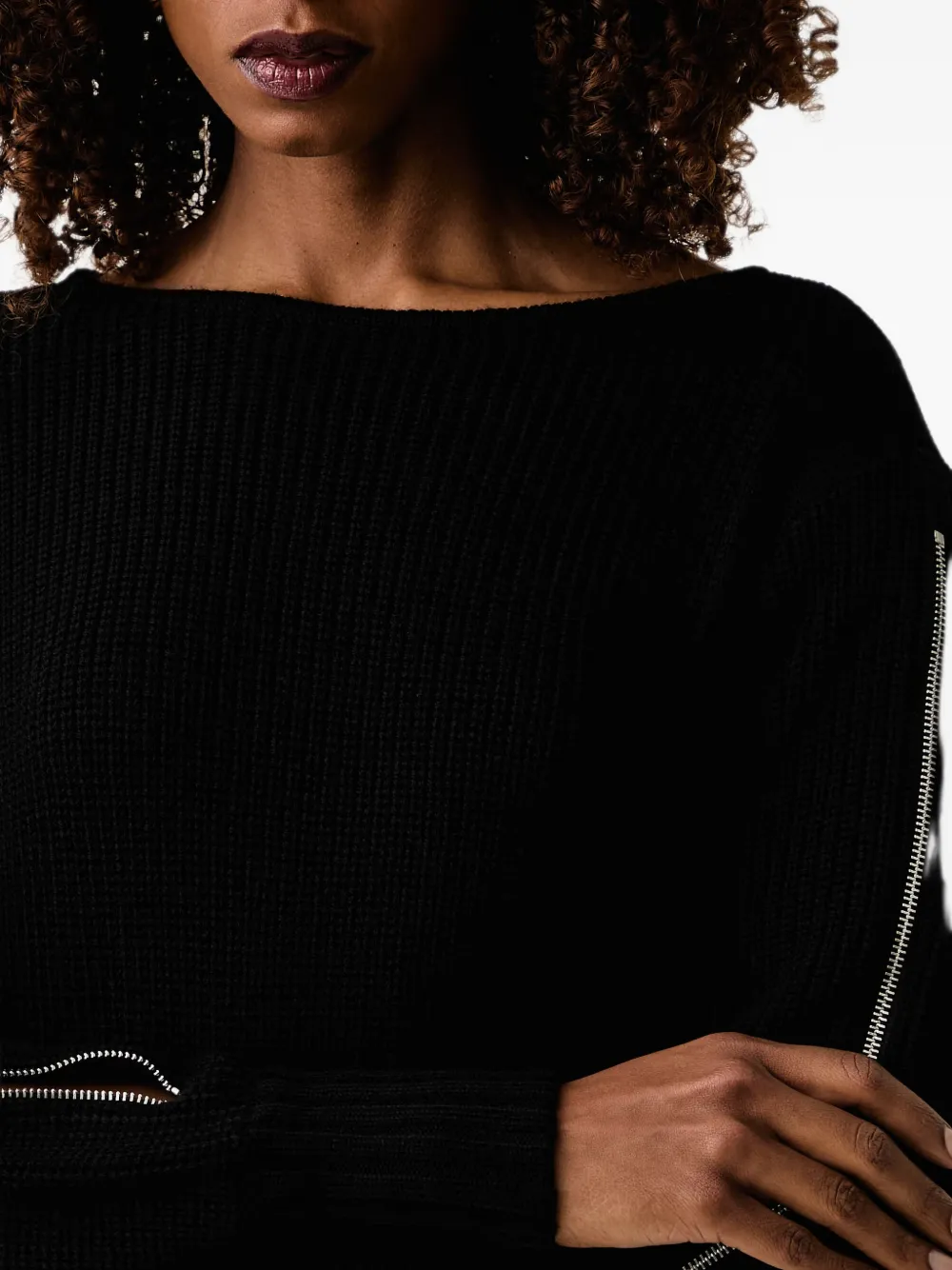 Patrizia Pepe Geribbelde mini-jurk met ritsdetail Zwart