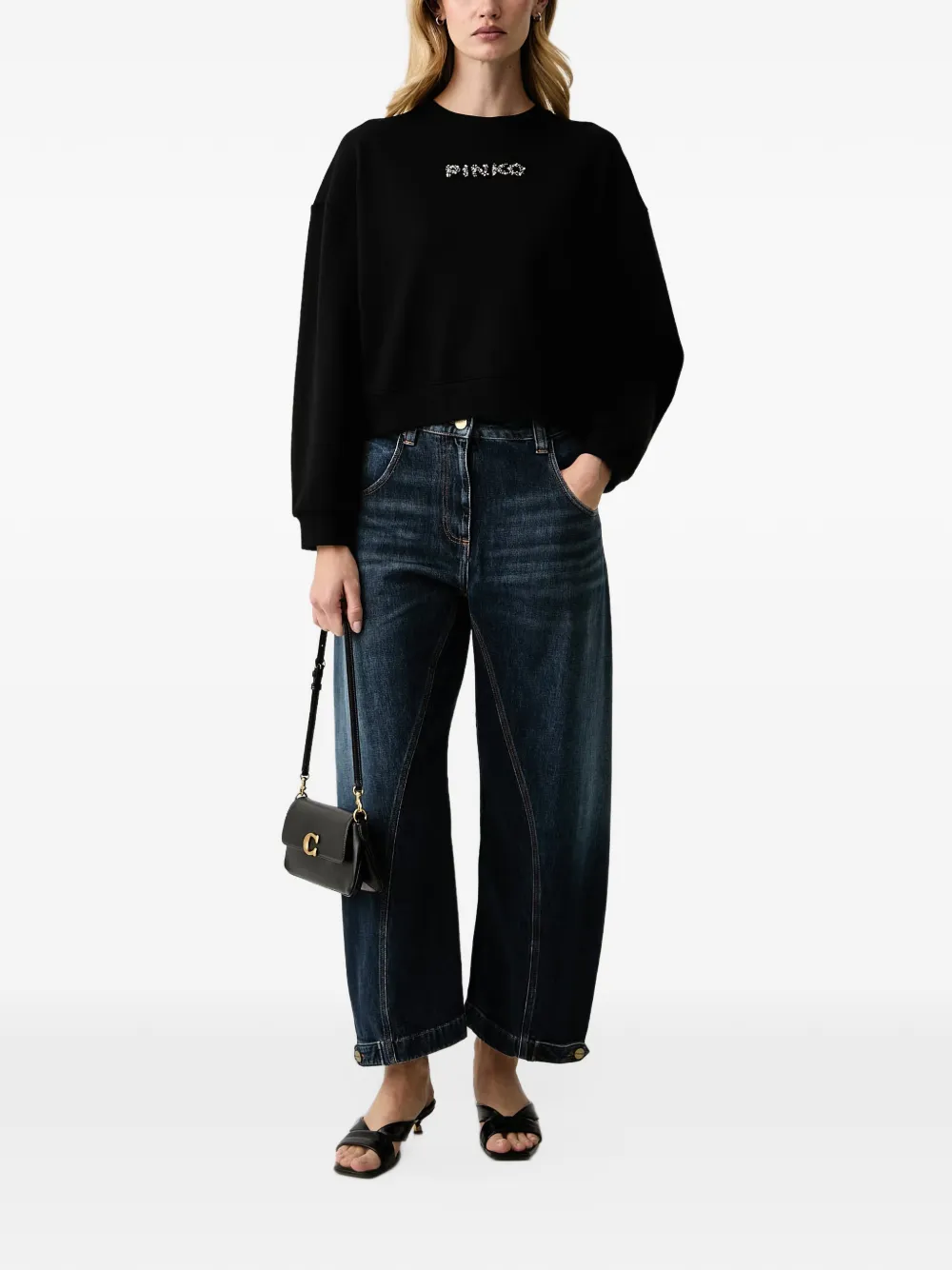PINKO embellished logo-patch sweater Zwart