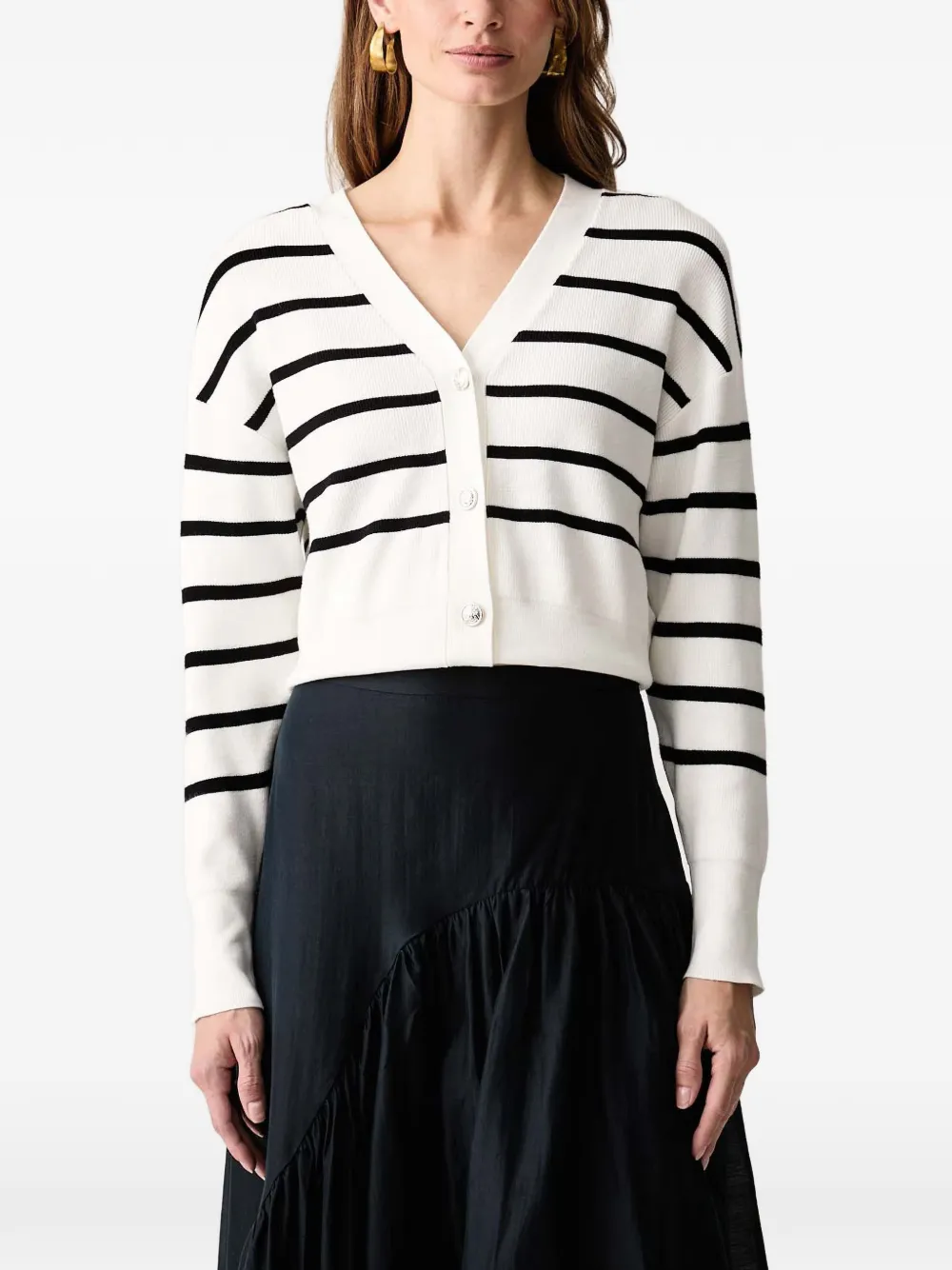 Morgan striped V-neck cardigan - Bianco