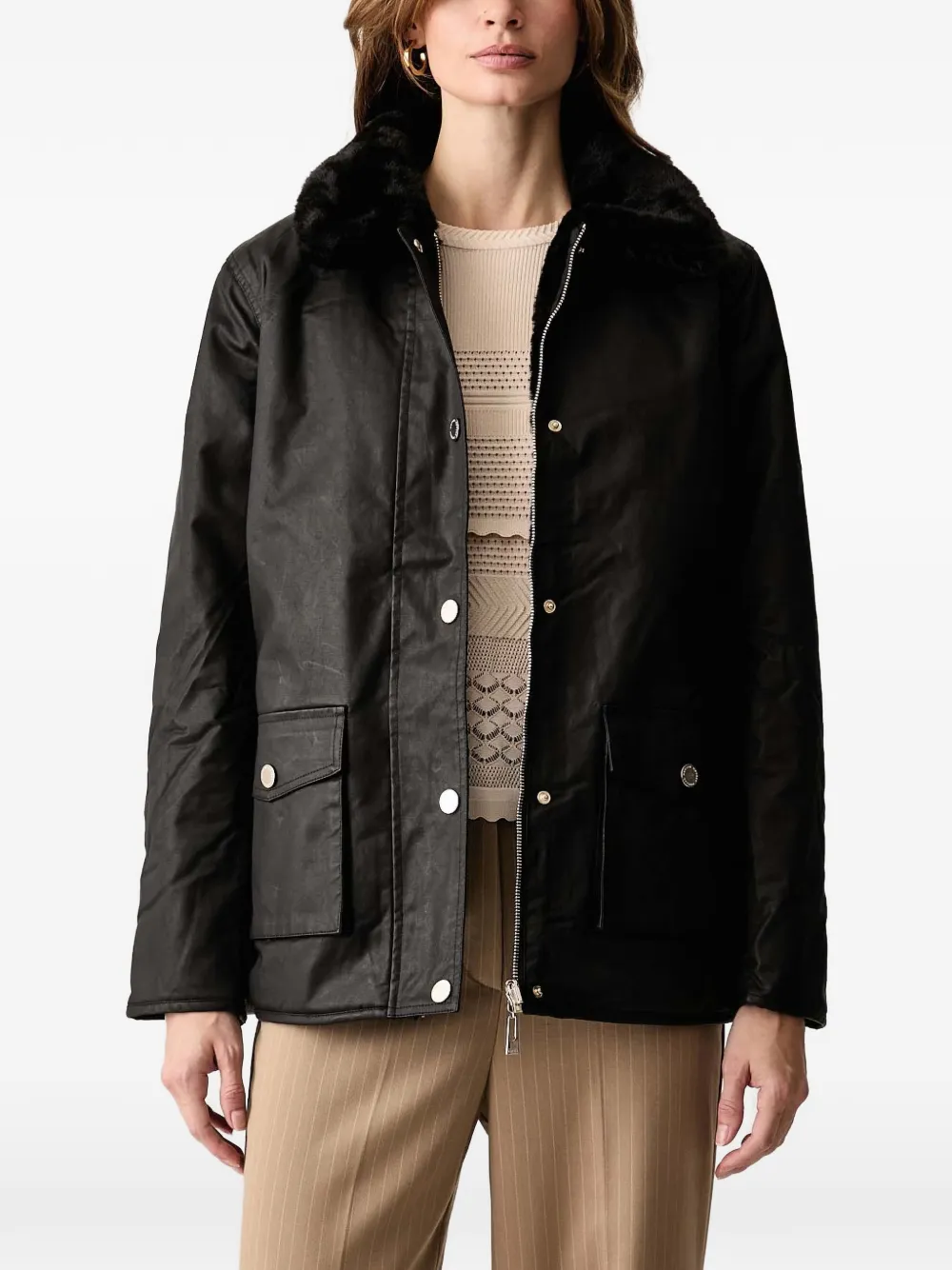 Morgan faux-fur collar coated jacket - Nero