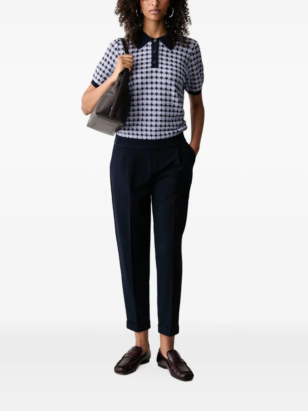 Mos Mosh Poloshirt met pied-de-poule print Blauw