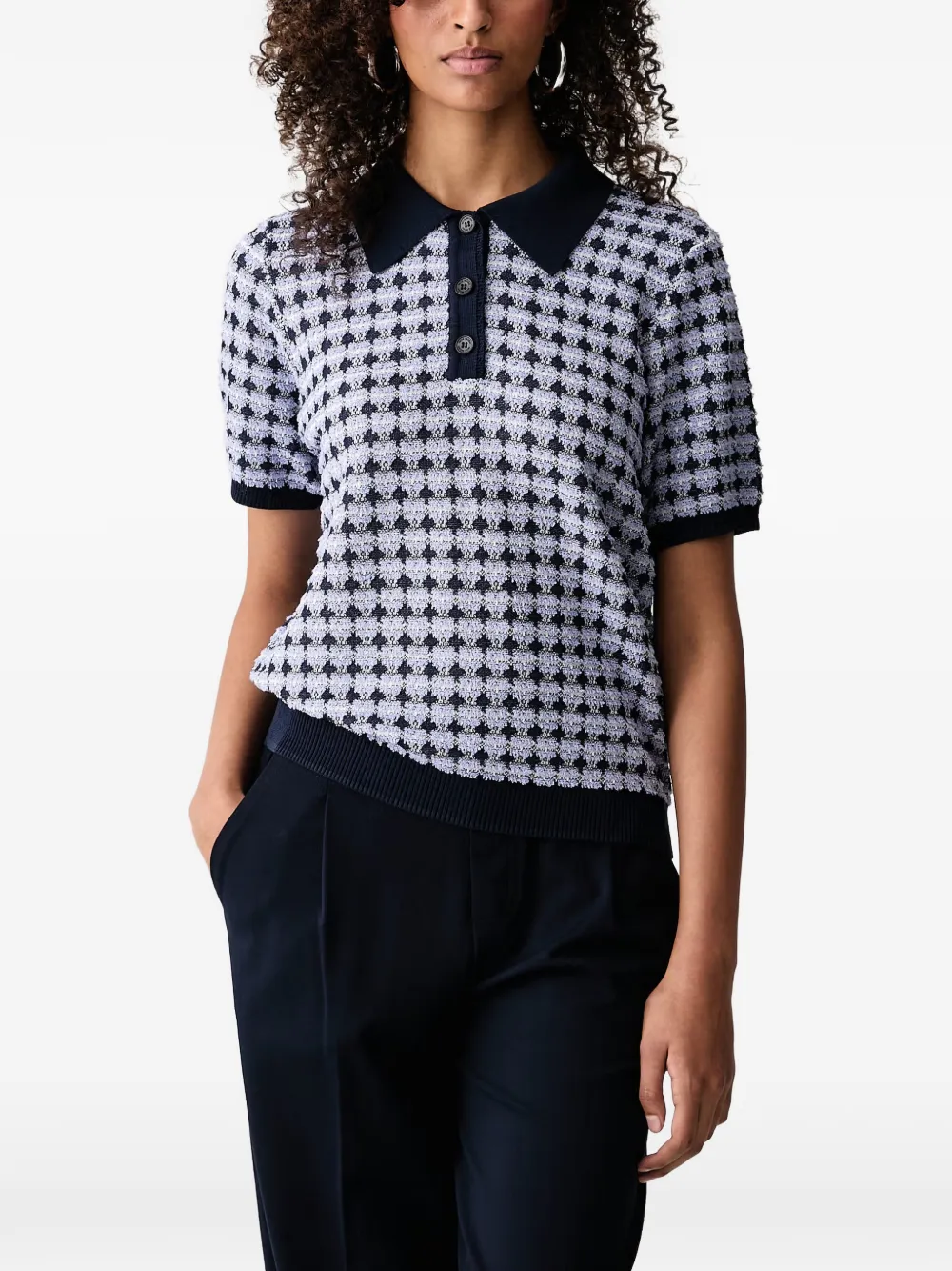 Mos Mosh Poloshirt met pied-de-poule print Blauw
