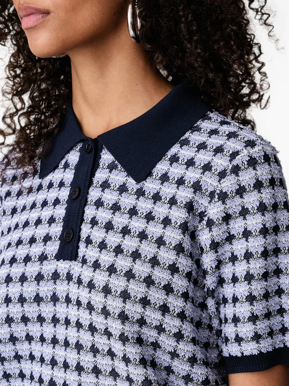 Mos Mosh Poloshirt met pied-de-poule print Blauw