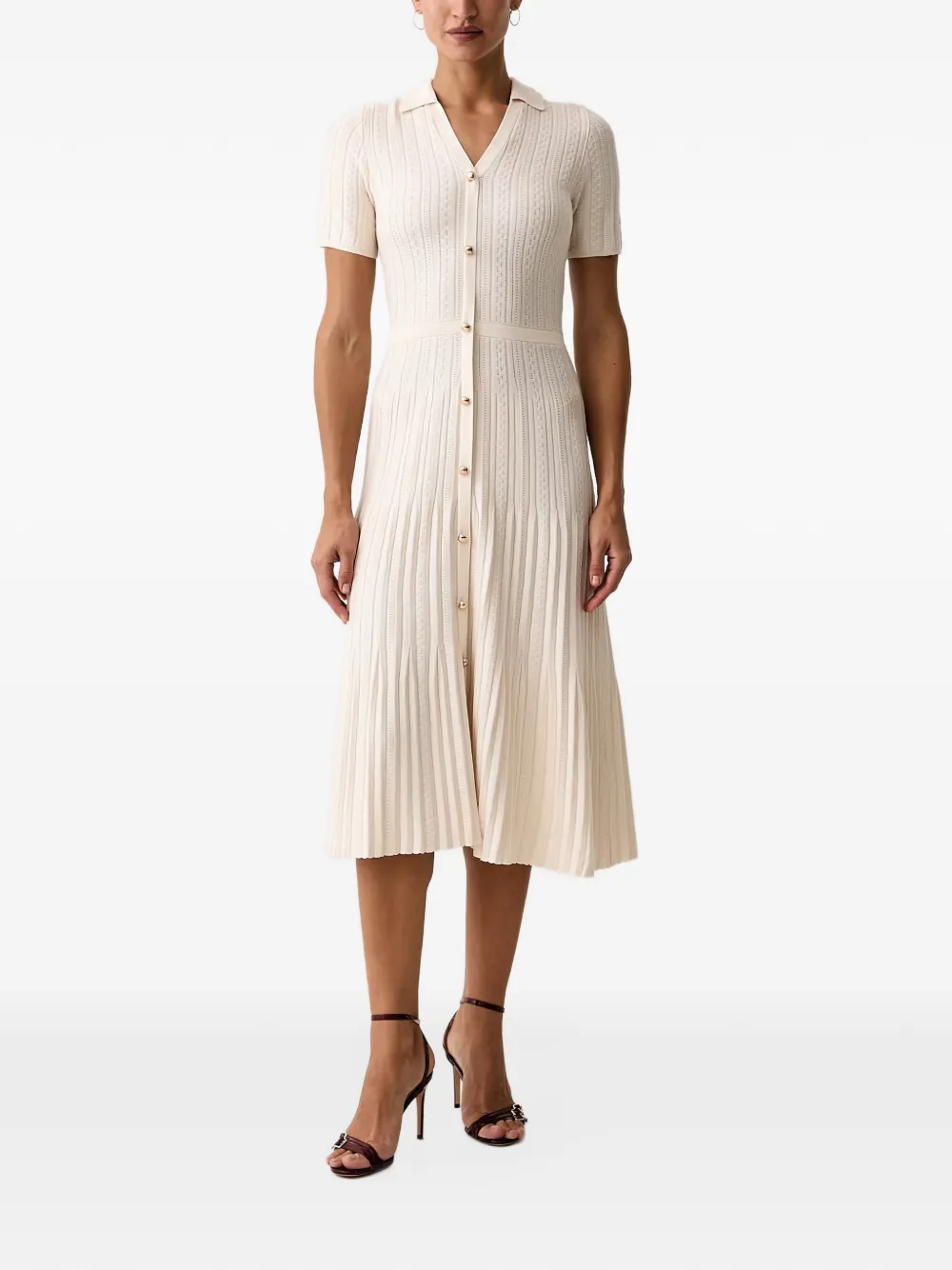 Morgan pointelle-knit button-down midi dress - Toni neutri