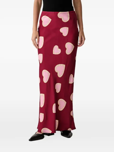 NEVER FULLY DRESSED heart-print satin skirt