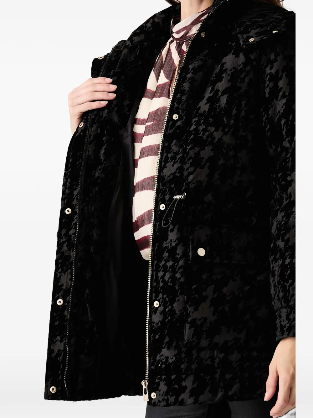 Morgan Donsjack met capuchon en pied-de-poule-print Zwart