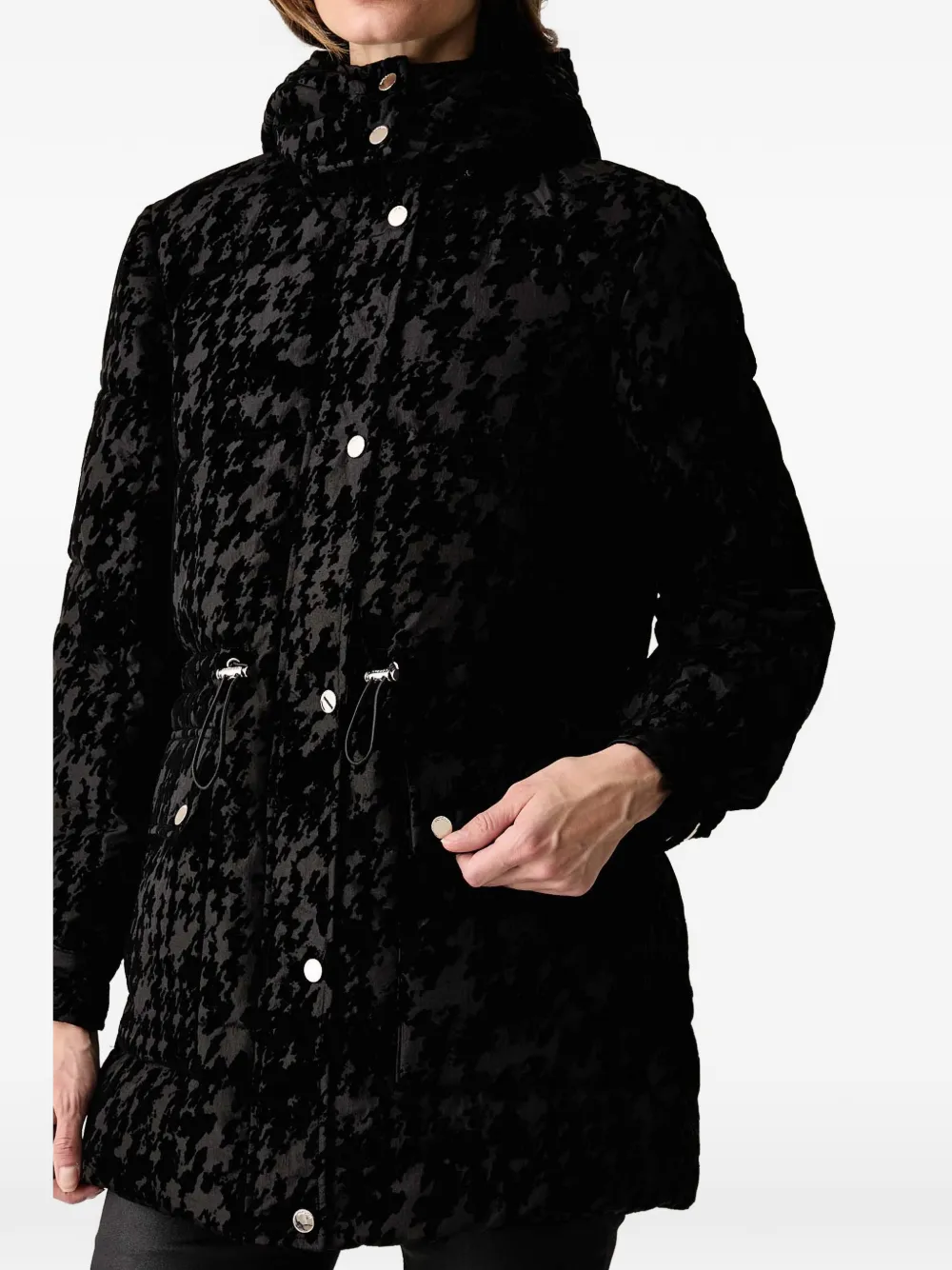 Morgan Donsjack met capuchon en pied-de-poule-print Zwart