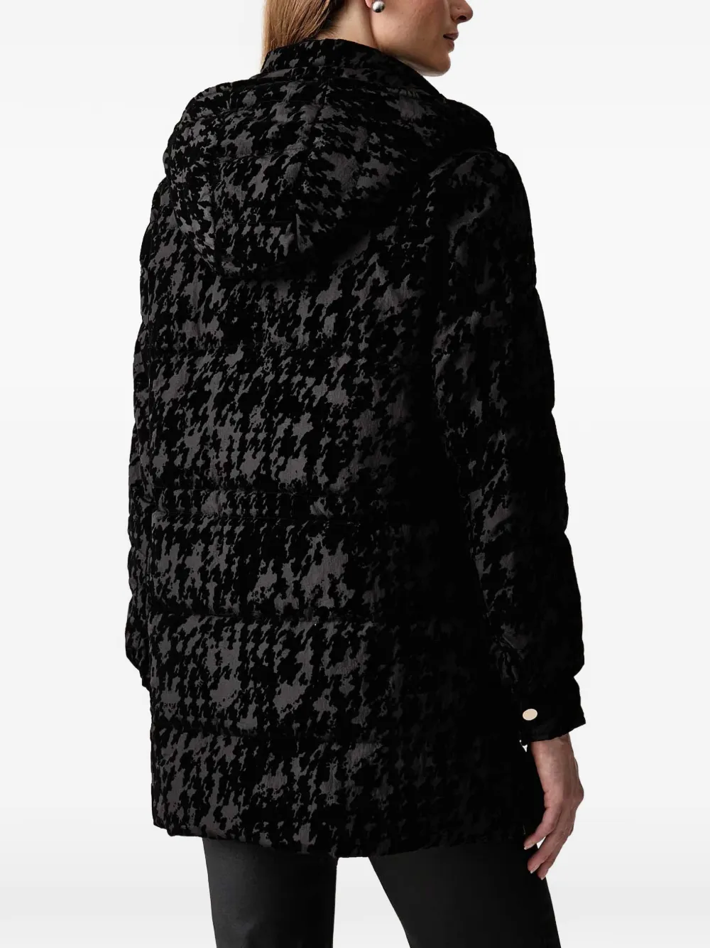 Morgan Donsjack met capuchon en pied-de-poule-print Zwart