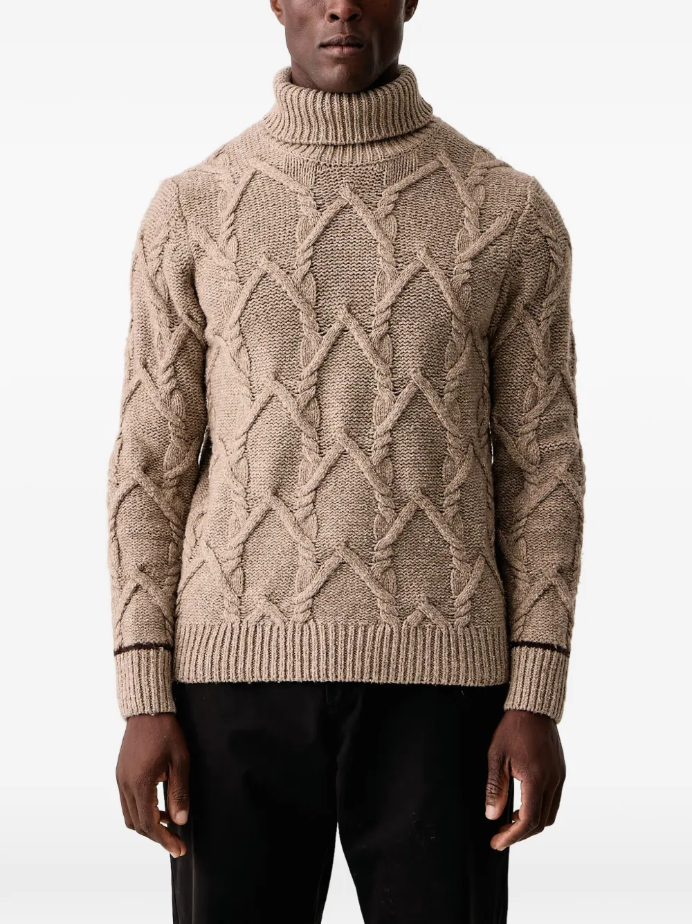 Mos Mosh Barnie cable-knit roll-neck sweater Beige