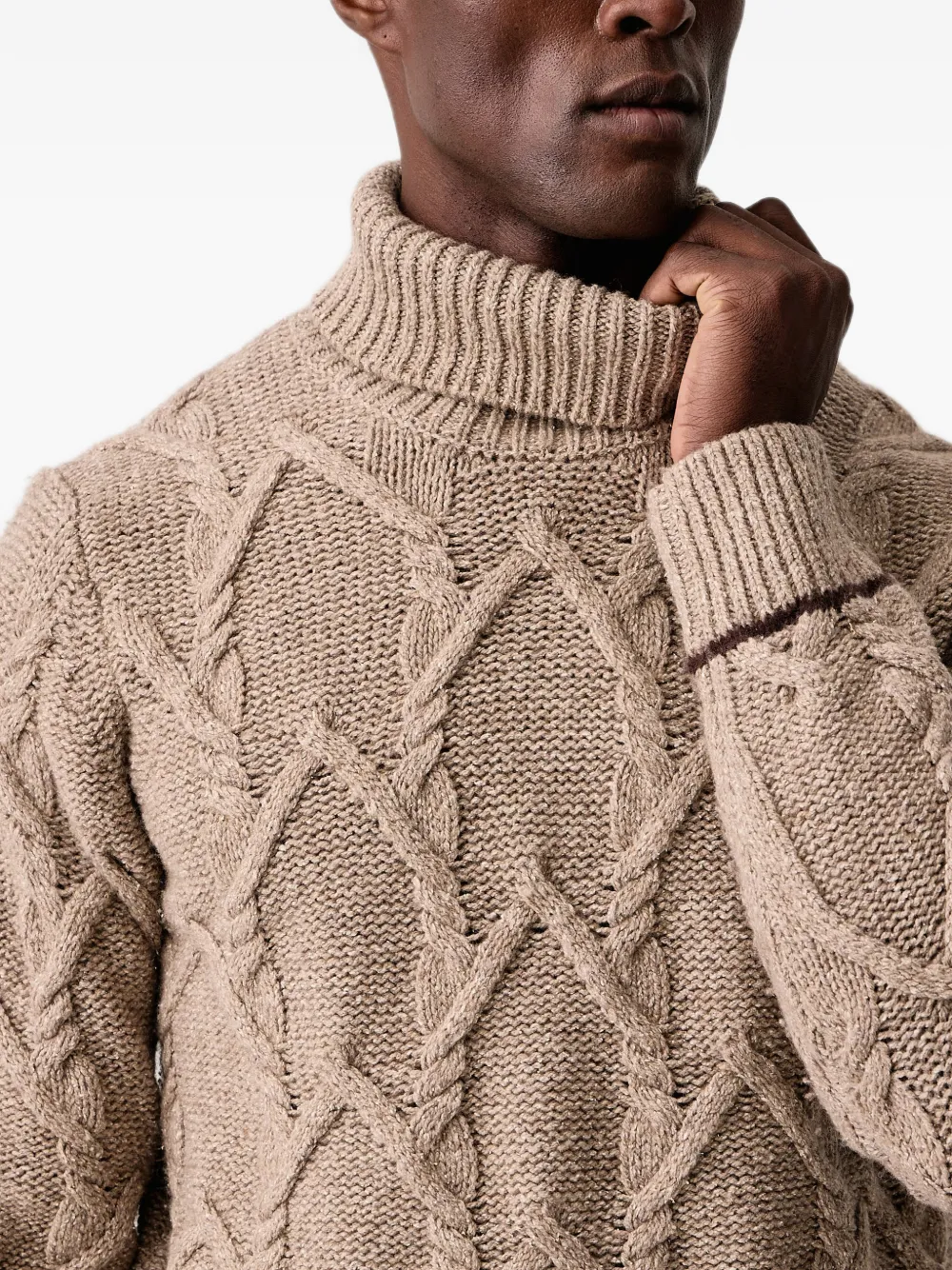 Mos Mosh Barnie cable-knit roll-neck sweater Beige